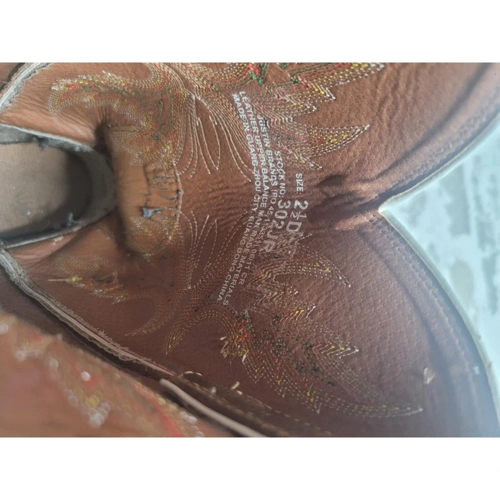 Justin 302JR Kids Cowboy Boots Size 2.5D Western‎ Orange/Brown